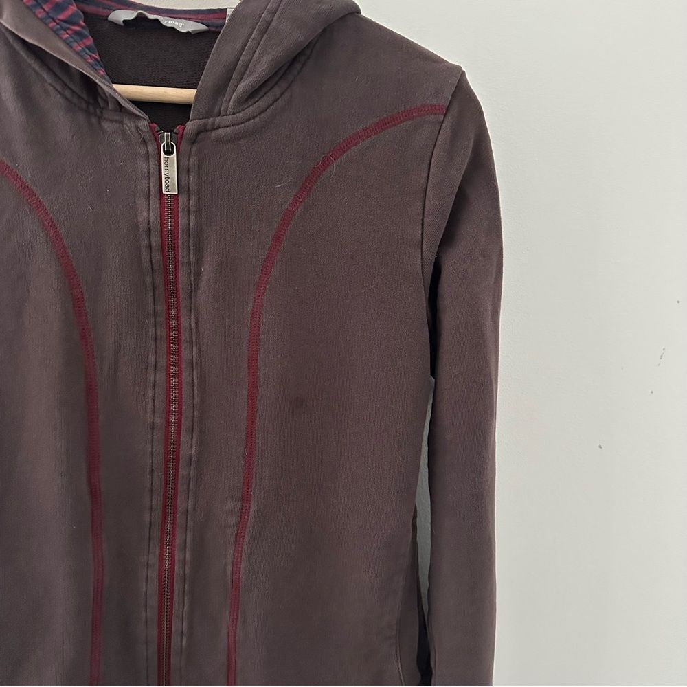 Vintage Horny Toad Brown Longline Zip Hoodie XS Y2K Organic Cotton athleisure - Picture 3 of 3